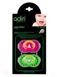  Adiri Heart Pacifiers (2 ),  1, 0-6  (. Pink and Green)