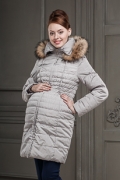 Пальто для беременных Дидилия Виченца (св. бежевый принт, енот) (утеплитель альполюкс до -32, отделка натуральным мехом)